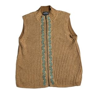 Woolrich Carmel Colored Zip up Knit Sweater Vest‎ with Leaf embroidery size M
